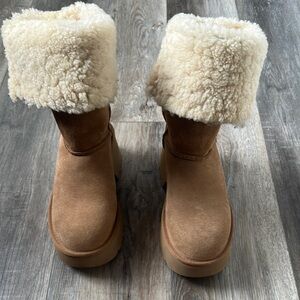 UGG Tan and Cream Heeled Boots